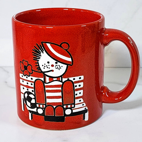 Vintage West Germany Waechtersbach Coffee Mug Rag Doll Boy on Bench Tea Cup - Picture 1 of 6